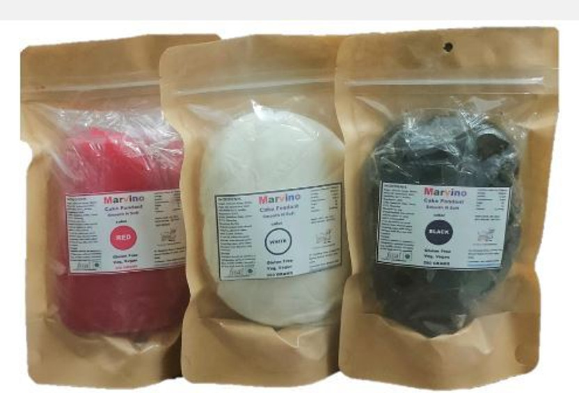 Marvino Sugar Pest Fondant (Red, Black, White) Sugar Paste(750 g, Pack of 3)