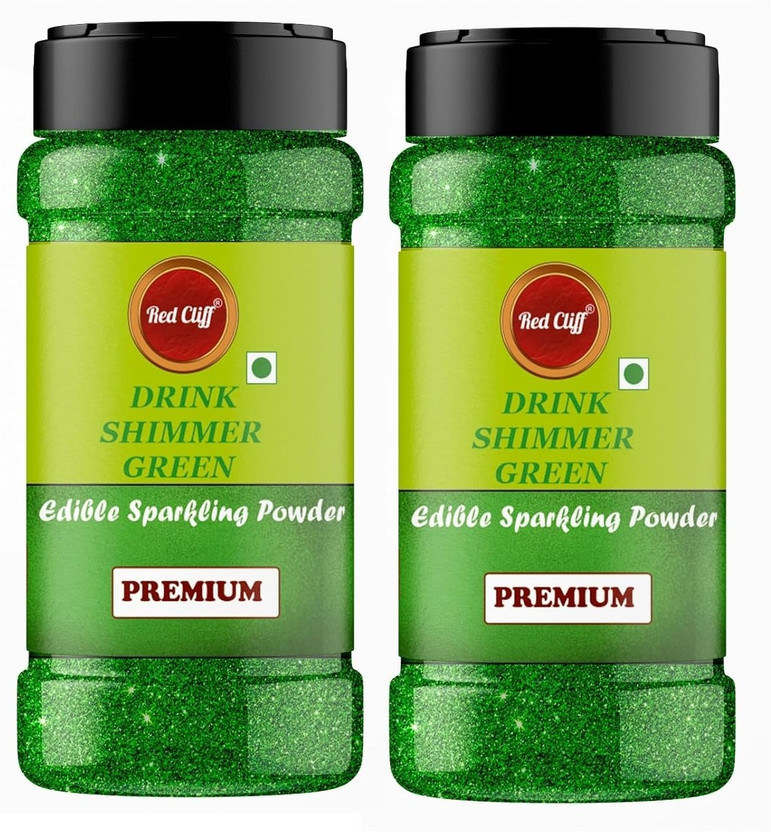 RED CLIFF Sparkling Green Edible Shimmer Powder for Cakes, Drinks, and Desserts Glitters(100 g, Pack of 2)
