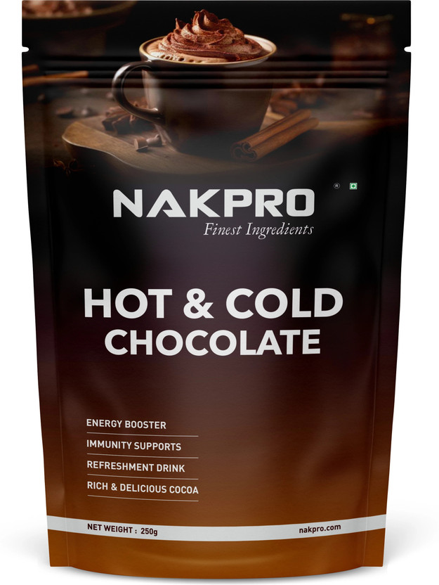 Nakpro Hot & Cold Chocolate Powder | 1.36g Protein, 75.8g Energy | Energy Booster Drink Cocoa Powder(250 g)