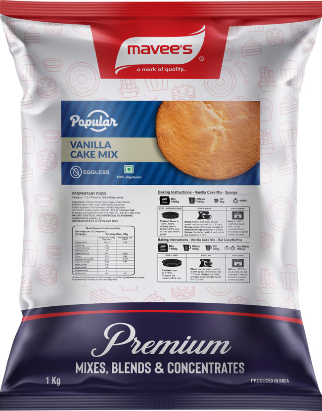 mavee's Popular - Vanilla Eggless Cake Mix, Premium Baking solutions Baking Powder(1 kg)