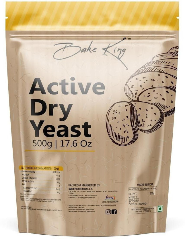 Bake King 500gm Instant Dry Yeast Powder, 500gm for Pizza Base Pantry, Pao, Bread, Cake, Naan, Bun Prime Active Dry Yeast Packet Yeast Powder(500 g)