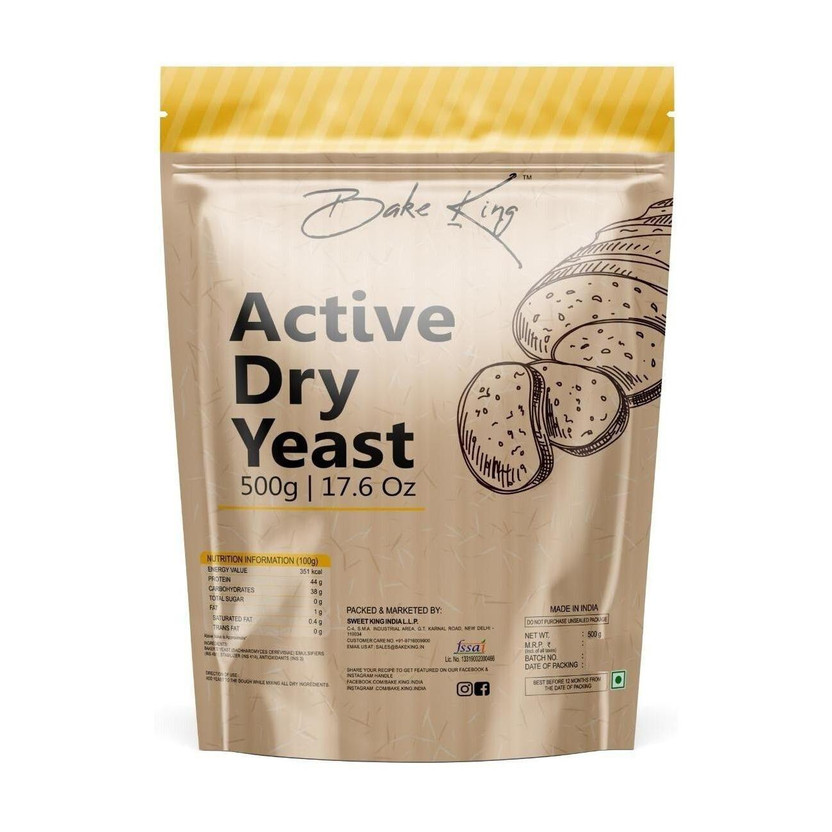 Bake King 500gm Instant Dry Yeast Powder, 500gm for Pizza Base Pantry, Pao, Bread, Cake, Naan, Bun Prime Active Dry Yeast Packet Yeast Powder(500 g)