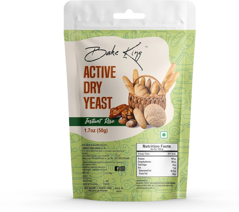 Bake King Grade A Quality 50gm- Active Instant Dry Yeast 50gm Yeast for Pizza Base Pantry, Baking Bread and Cake, Khamir Powder 50gm Yeast Powder Yeast Powder(50 g)