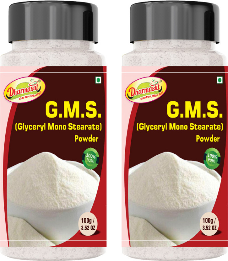 Dharmasut GMS Powder for Making Soft, Smooth and Creamy, Anti Caking and Instant Cake Premixes (200g) Glycerol Monostearate (GMS) Powder(2 x 100 g)