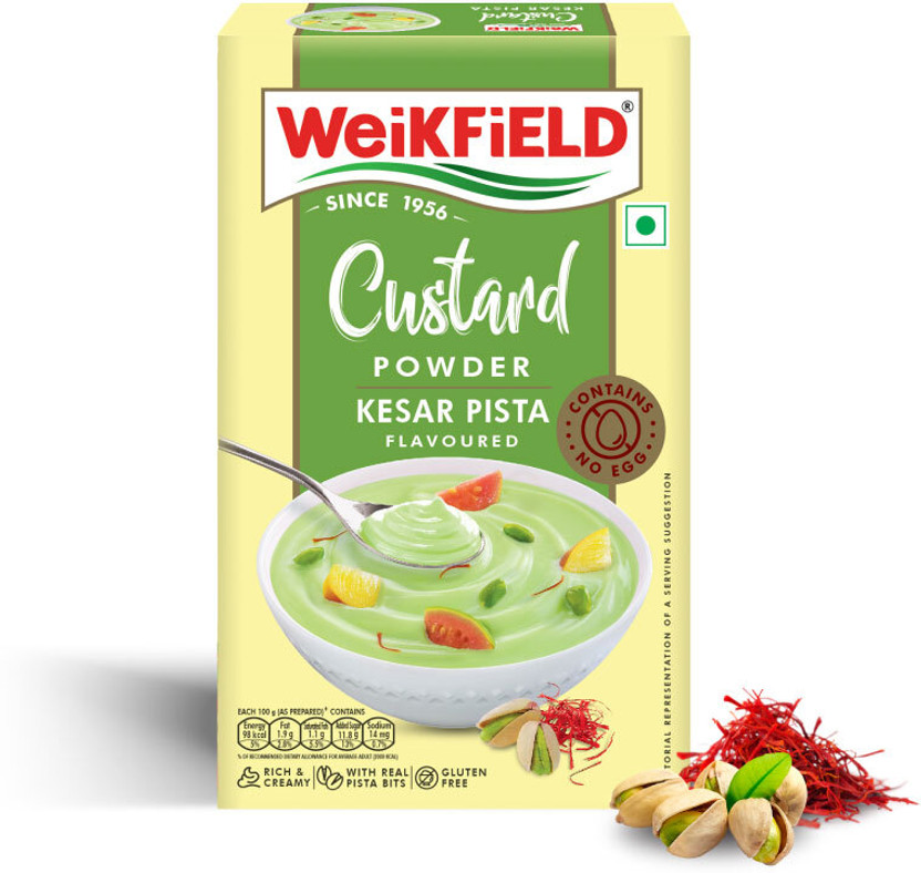 WeiKFiELD Custard Powder|Kesar Pista Flavor|2-Minute Preparation|Makes Smooth & Creamy Custard Powder(75 g)