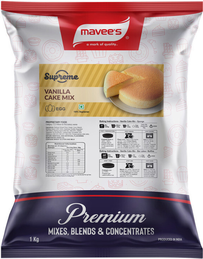 mavee's Supreme - Vanilla Cake Mix Egg, Premium Baking solutions Baking Powder(1 kg)