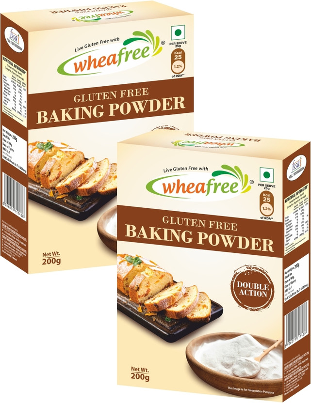 wheafree Gluten Free Baking Powder - Pack of 2 (200g each)| Double Acting | Vegan |Gluten Free Baking Powder(2 x 200 g)