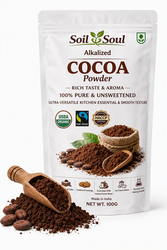 Soil&Soul 24G Protein Pure Very Dark Cocoa Powder, Alkalized & Unsweetened for Baking Cocoa Powder(100 g)