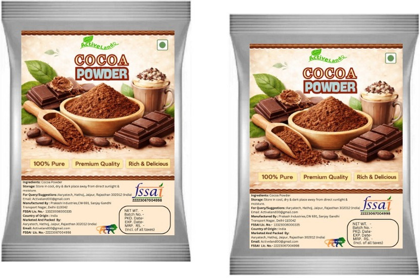 Activeland Cocoa Powder for Baking, Chocolate Drinks, Cake & Dessert Making Cocoa Powder(2 x 100 g)