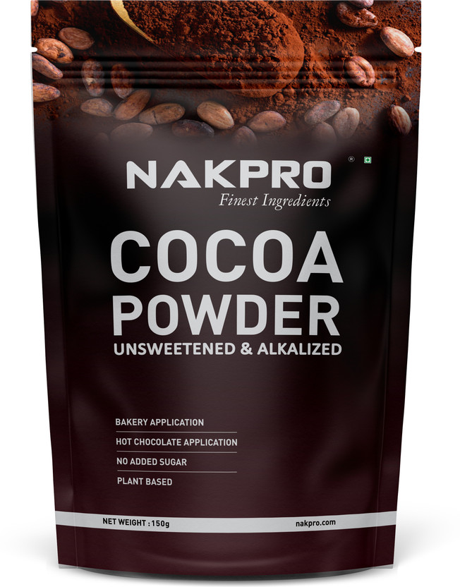 Nakpro Cocoa Powder Unsweetened & Alkalized | 22.5g Protein, 397.7g Energy, Plant Based Cocoa Powder(150 g)