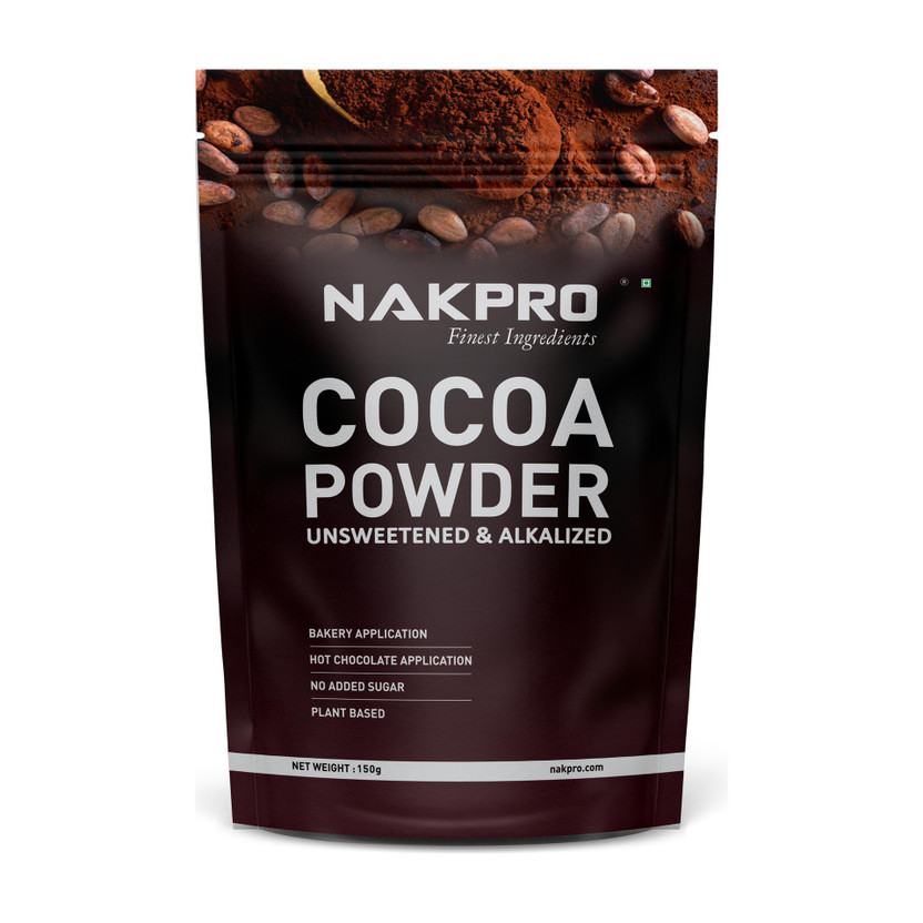 Nakpro Cocoa Powder Unsweetened & Alkalized | 22.5g Protein, 397.7g Energy, Plant Based Cocoa Powder(150 g)