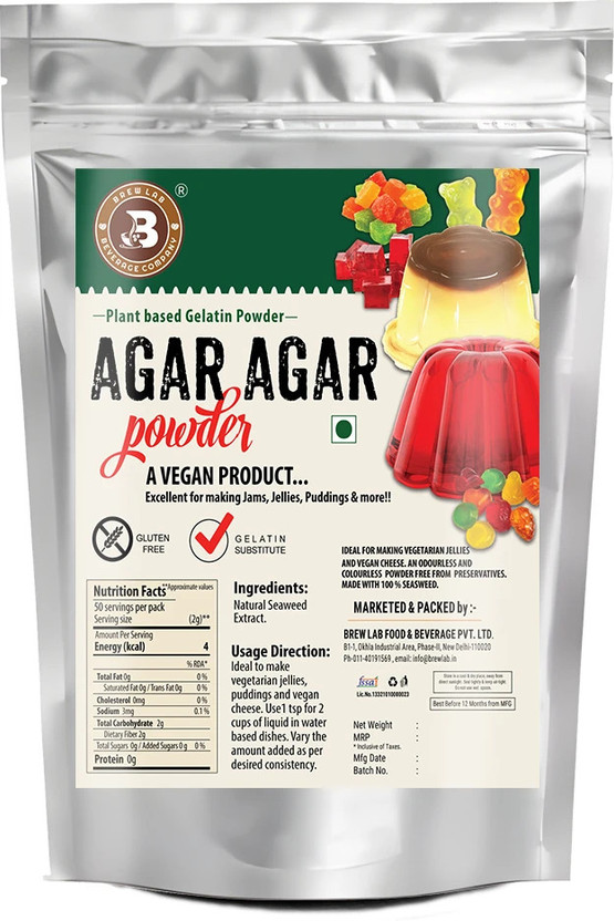 Brew Lab Plant Based Agar Agar Powder A Vegan Product For Jams, Jellies, Pudding & more | Agar Agar Powder(50 g)