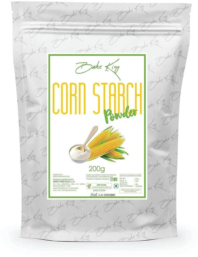 Bake King Bakers Corn Starch Powder for Baking & Cooking 200gm (Ararot Powder / Makkai Powder / Natural Corn Flour) Corn Flour for Cooking and Baking Pakoda, Vada, Halwa Soup and Dosa Starch Powder(200 g)