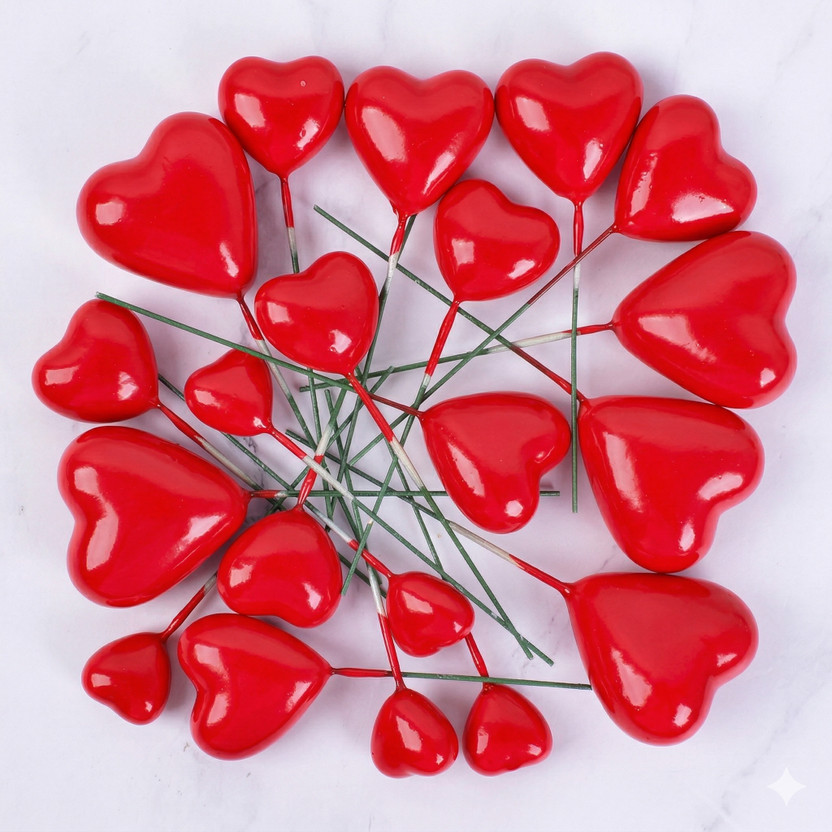 JAMBOREE Faux Balloon Picks for Valentine’s Day, Anniversary, & Wedding Cake Decorations Cake Topper(Red, Heart Cake Toppers - Glossy Faux Balloon Picks for Valentine's Decor Pack of 20)