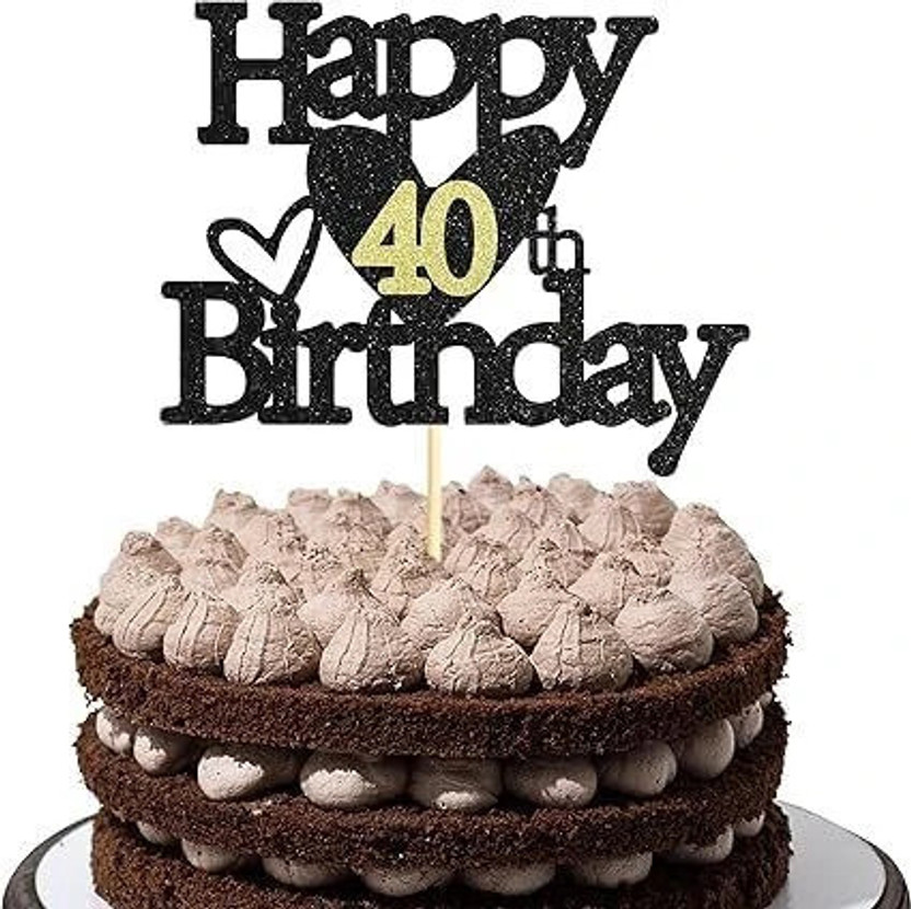TrifleArte Happy 40th Birthday Black Glitter Reusable Cake Décor | Elegant Party Decoration Cake Topper(Black Pack of 1)