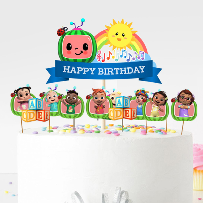 Suruchi Strokes cocomelon Theme Birthday Decorations party items Cake Topper(Multi Pack of 11)