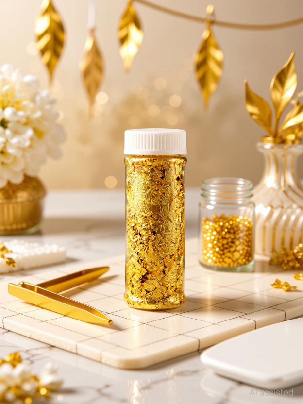 ALAMDAAR Premium Gold Leaf Flakes for Cake Decoration| Resin Art| Nail Art | DIY Crafts Cake Topper(Multicolor Pack of 4)