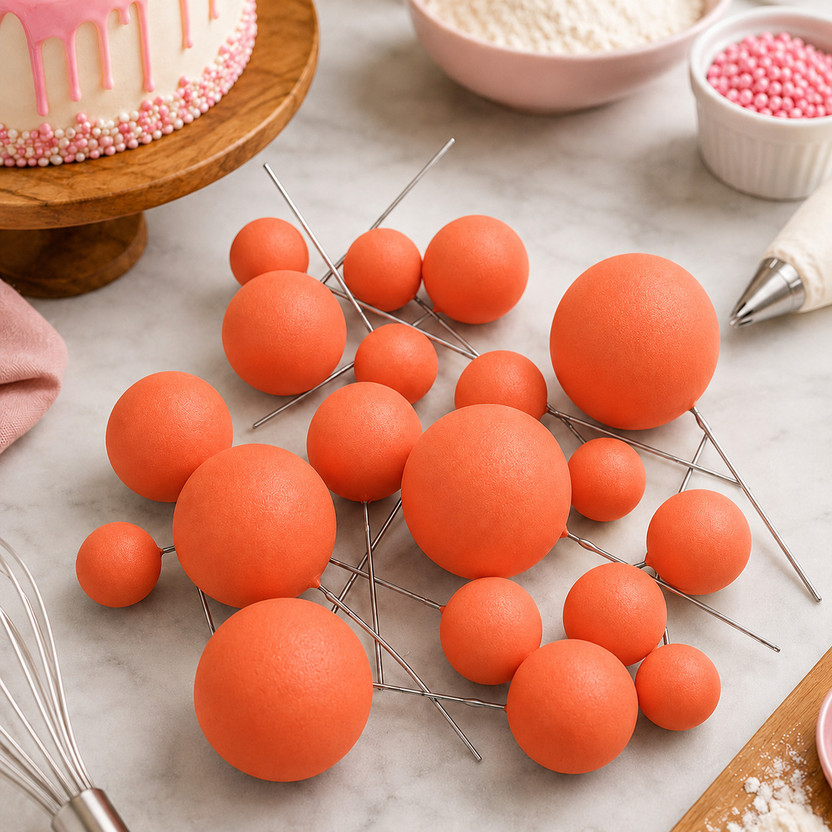 Durgma 20PCS Faux Ball Cake Decoration Topper Set Reusable Faux Cake Balls Cake Topper(ORANGE Pack of 20)