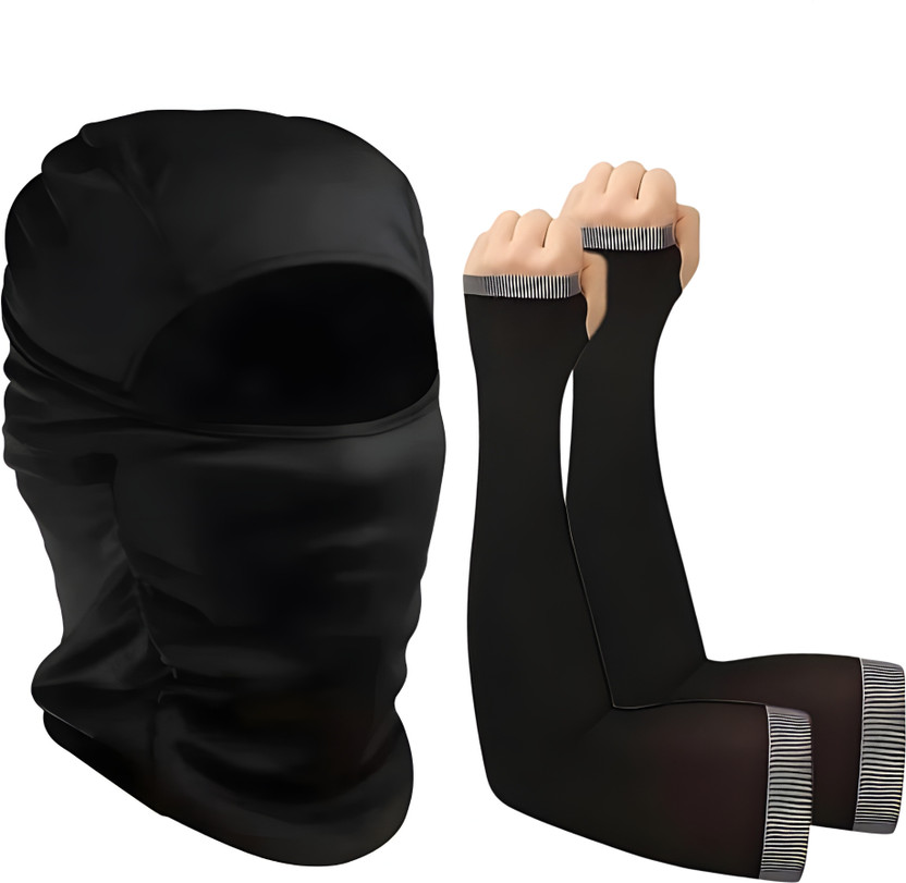 AUTOSITE Ultimate Sports Combo: High-Performance Arm Sleeves & Balaclava Pack- Riding Gloves(Black)
