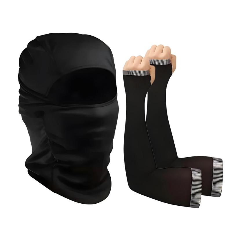 AUTOSITE Ultimate Sports Combo: High-Performance Arm Sleeves & Balaclava Pack- Riding Gloves(Black)
