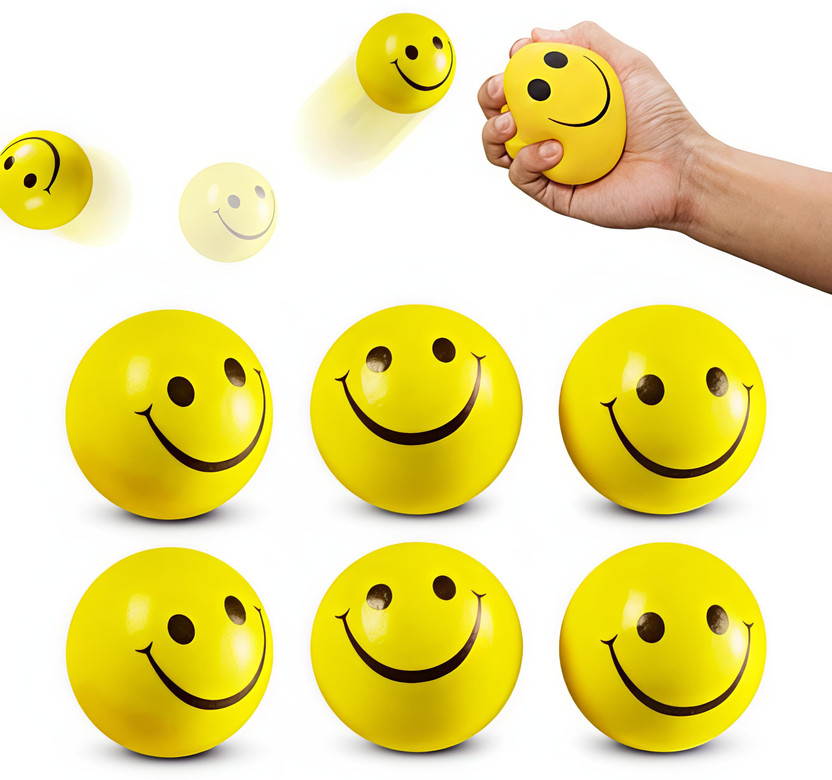 BUY UNIQUE Smiley Face Stress Relief Squeeze Soft Ball Anti-Stress Toy for Kids Pack of 6 Squash Ball(Kids, Pack of 6, Yellow)