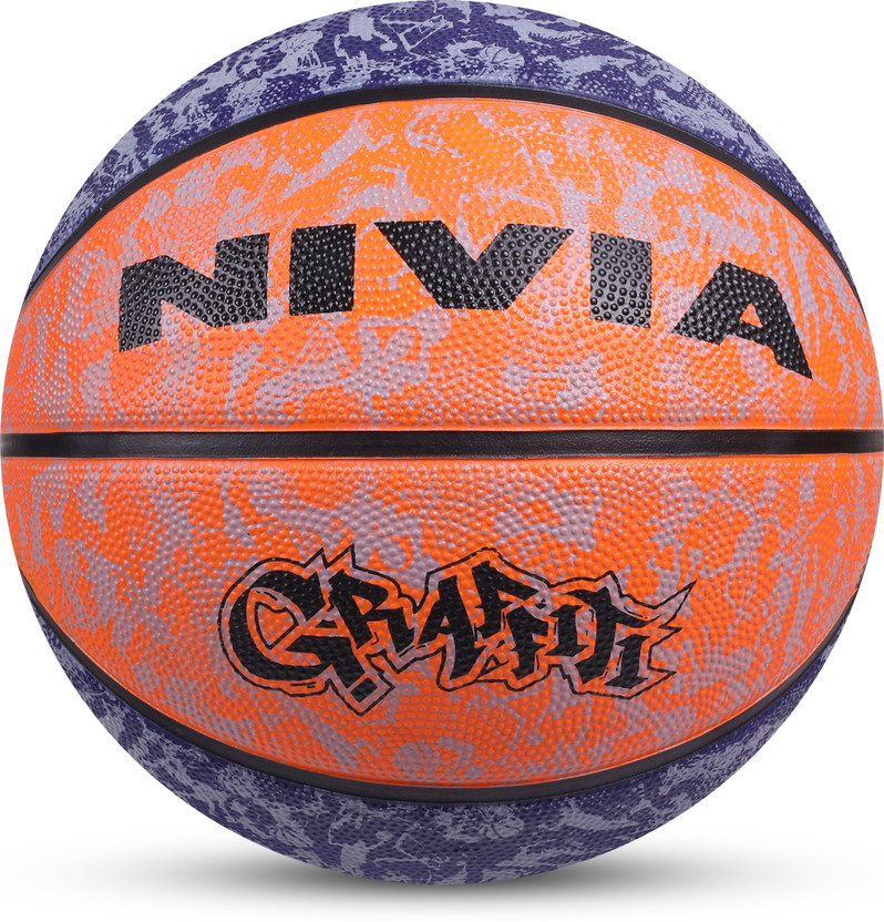 NIVIA Graffiti, 8 Panel, Rubber Moulded, Made for Beginners, Ideal for all surfaces Basketball - Size: 7(Standard, Pack of 1, Blue, Orange)