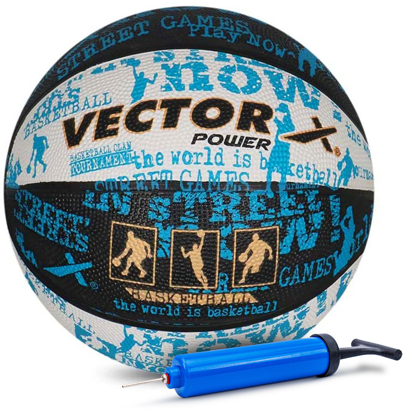 VECTOR X Power Rubber Moulded Indoor/Outdoor ball with Pump Basketball - Size: 7(Standard, Pack of 1)
