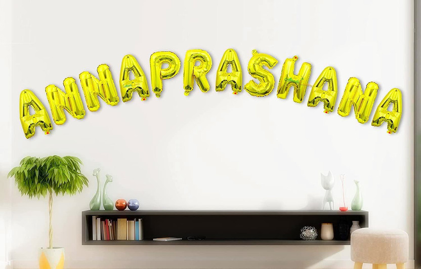 Almoda Creations Solid Annaprashana Ceremony Foil Balloon Banner For Decoration Letter Balloon(Gold, Pack of 12)