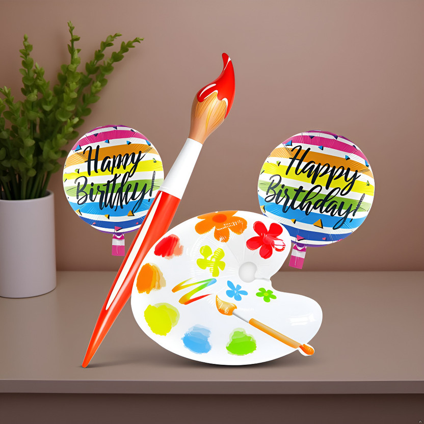 Atpata Funky Printed Painter Artist Theme Paint Brush Palette Shape Birthday Foil Balloons Decor Set Balloon Bouquet(Multicolor, Pack of 4)