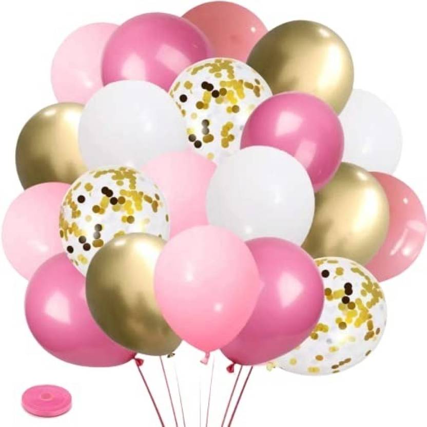 Flipkart.com | Party Spritz Solid Pink Golden White Balloons For ...