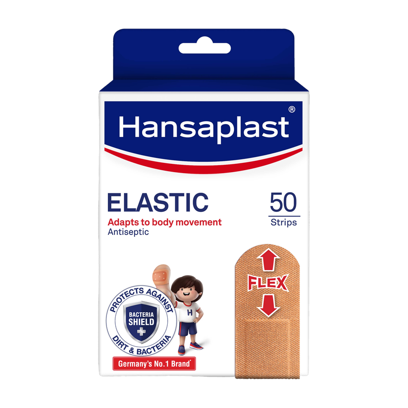HANSAPLAST Elastic Plaster | 3x Stretchable | First Aid | 50 Strips Crepe Bandage Adhesive Band Aid(Set of 1)