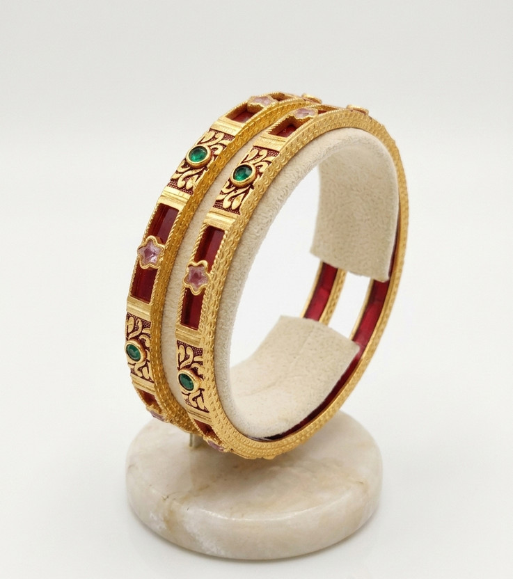 SHIVAY FASHION HUB Alloy, Steel Crystal Gold-plated Bangle(Pack of 2)
