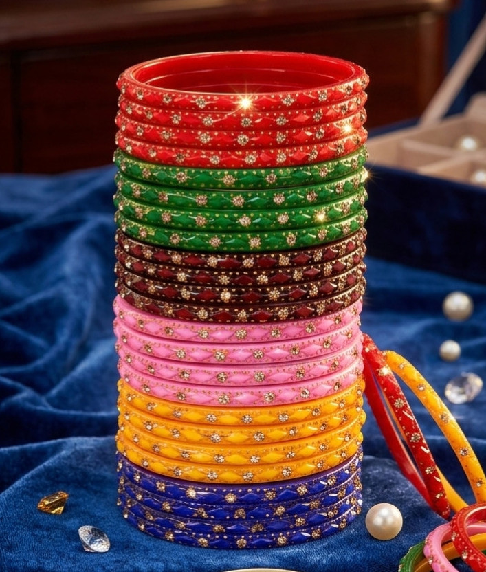 V TRADERS Glass Bangle Set(Pack of 24)