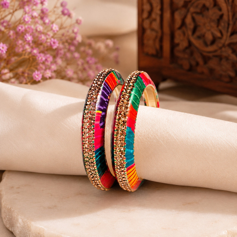 MH Enterprises Metal Rhinestone Bangle(Pack of 2)