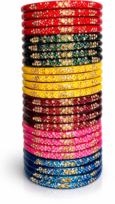 vishnu traders Glass Rhinestone Bangle Set(Pack of 24)