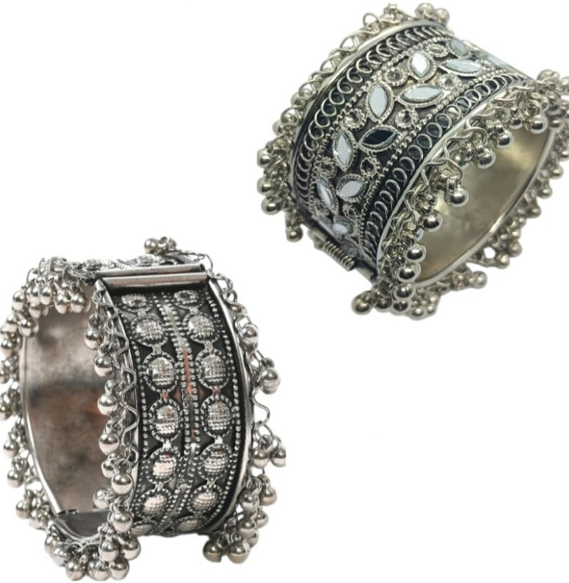 ASFAYA Alloy Silver Bangle Set(Pack of 2)