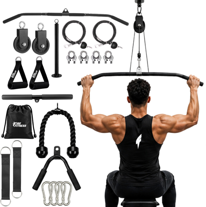 FIRE FITNESS Gym Cable Set Cable Pulley Machine, Lat Pull Down Bar Home Gym Accessories Weight Lifting Bar(Black)