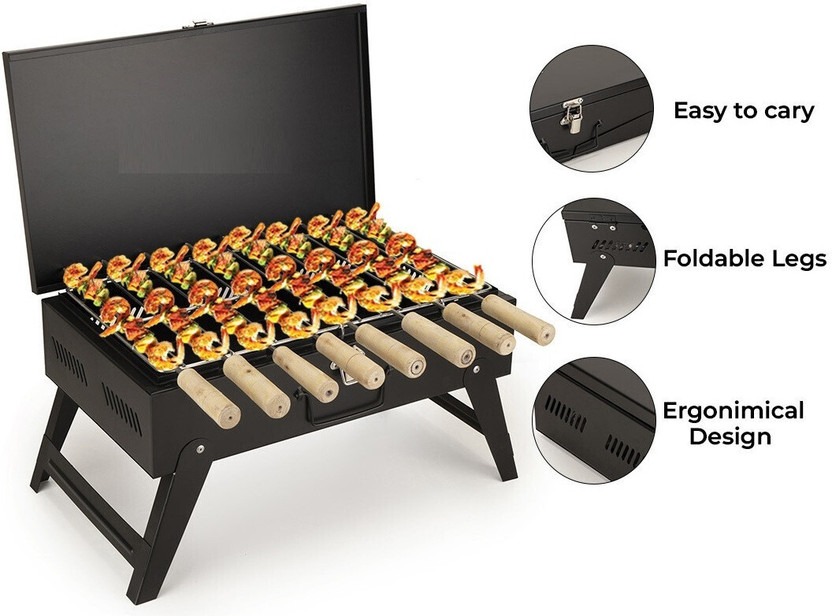 Flipkart SmartBuy Compact Griller in Stylish Briefcase Style with Foldable Legs for Travel Charcoal Grill