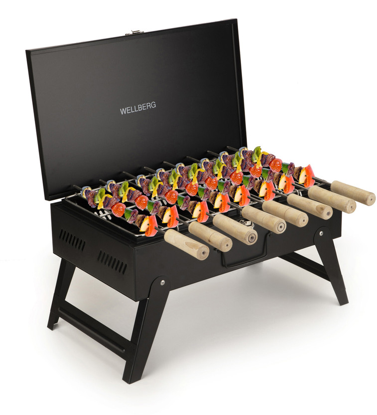 WELLBERG Portable Griller with Briefcase Style and Compact Foldable Legs for Picnics Charcoal Grill