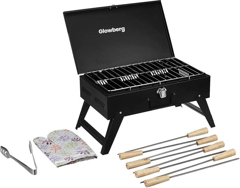 Glowberg Compact Charcoal Briefcase BBQ with Easy Cleaning with 5 Skewer Charcoal Grill(Portable, Foldable)