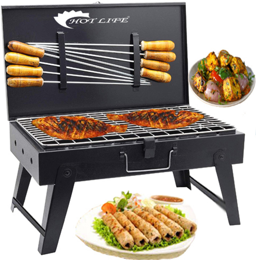 HOT LIFE BriefcaseCharcoalGrillBarbequewith8Skewers,1Grill with 8 Skewer Charcoal Grill(Portable, Foldable)