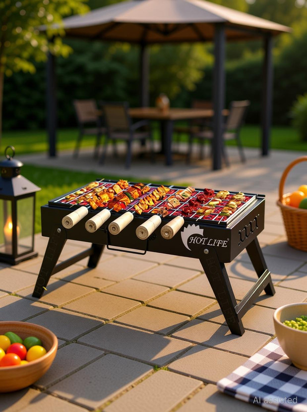 HOT LIFE TableStyleFoldingCompactPicnicBarbequeGrill,Tandoorwith5Skewer, with 5 Skewer Charcoal Grill(Portable, Foldable)