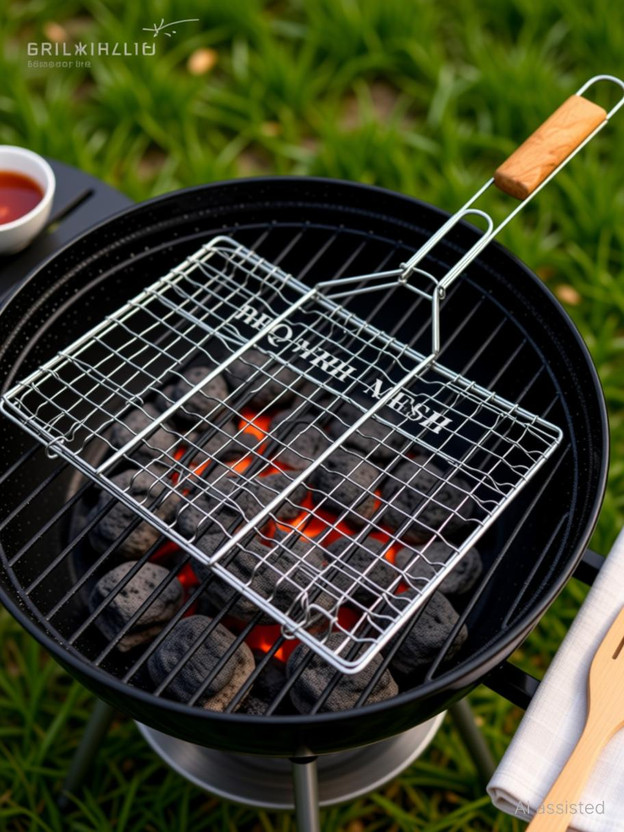GrillHaven Steel Portable Barbecue BBQ Grill Net Basket Roast Grilling Tray Plated Charcoal Grill