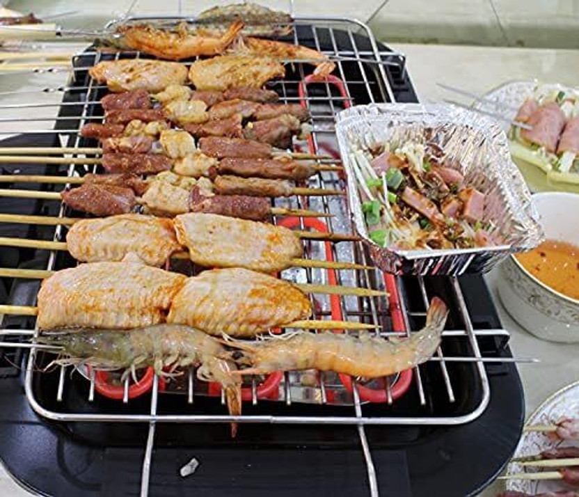 RINMAY RINMAY Foldable Charcoal Barbeque Grill With (2 Spatula, 1 Bbq, 12 Stick 1 Air Roler) | Outdoor bbq grill tools for Camping Picnics Traveling - Stellar Black with 12 Skewer Charcoal Grill(Portable, Foldable) - Flipkart Deal