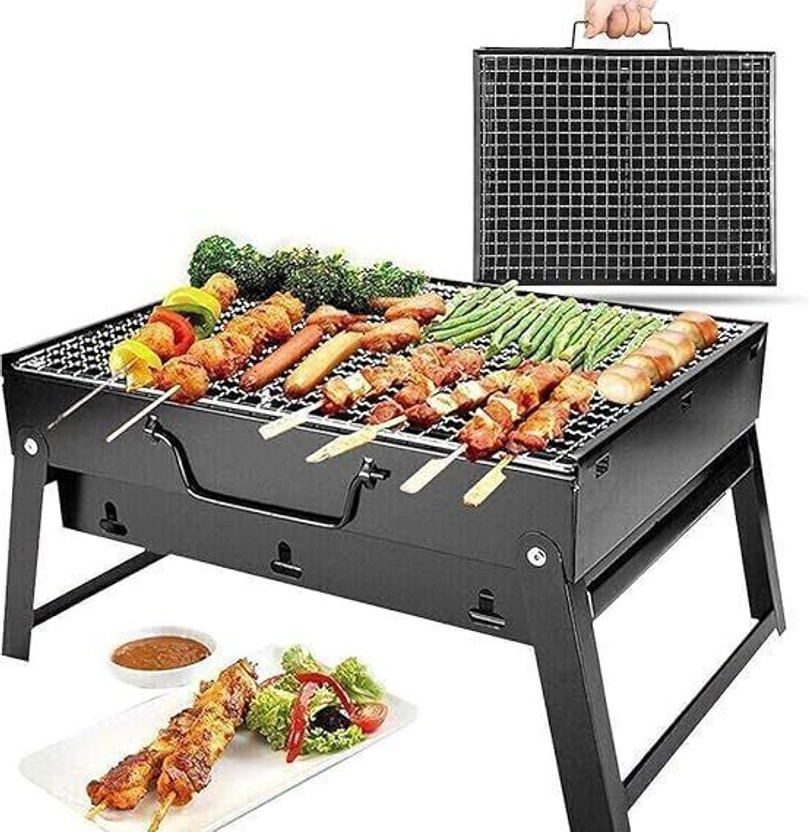 TRIGOP BBQ Grilll Net BasketforFish,Vegetables,Steak,Shrimp,Chops Charcoal Grill Charcoal Grill with 5 Skewer Charcoal Grill(Portable, Foldable)