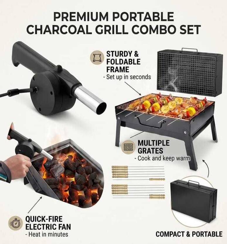 WZ-RTP WZ-RTP Barbecue Grills - Foldable Charcoal Barbeque Grill With (2 Spatula, 1 Bbq, 12 Stick) | Outdoor bbq grill tools for Camping Picnics Traveling - Stellar Black Charcoal Grill Charcoal Grill(Portable, Foldable) - Flipkart Deal