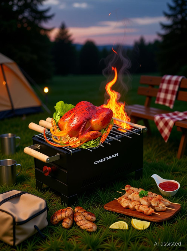 Chefman Outdoor Coal Griller Barbeque for Healthy Cooking and Fun Picnic Grilling Charcoal Grill