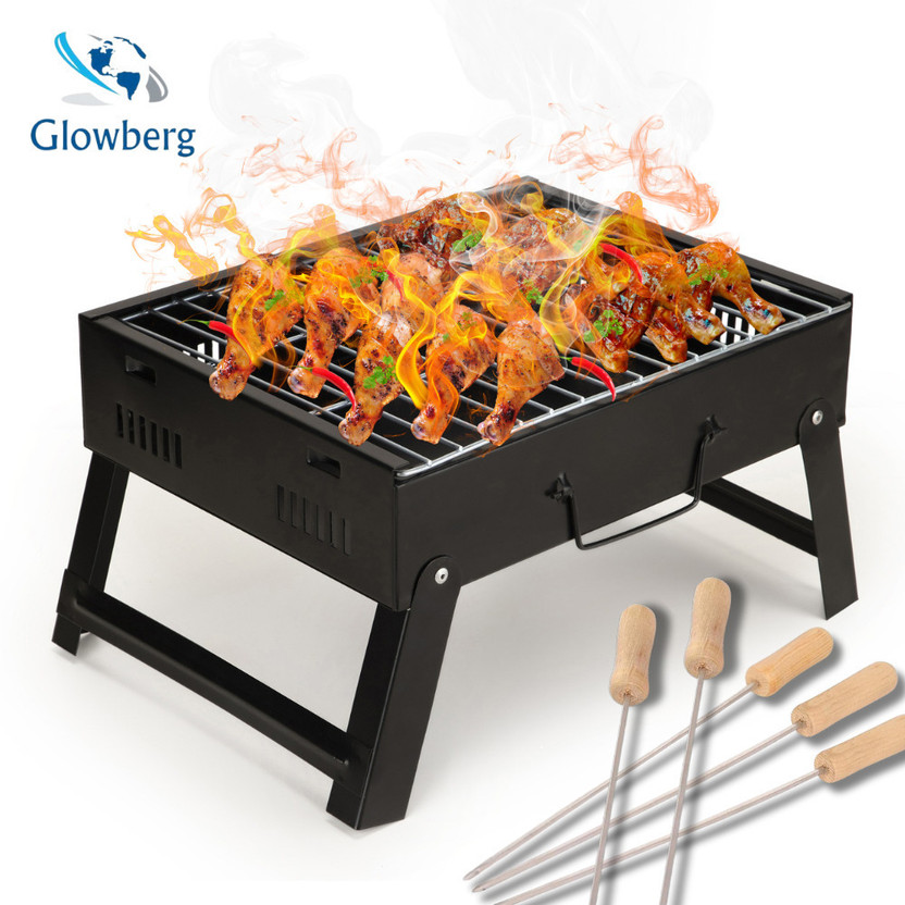 Glowberg Portable Charcoal Barbecue Grill with 5 Stainless Steel Skewers for Outdoor Cooking | Ideal for BBQ, Camping, Tailgating, and Backyard Parties | Easy Setup and Compact Design Charcoal Grill