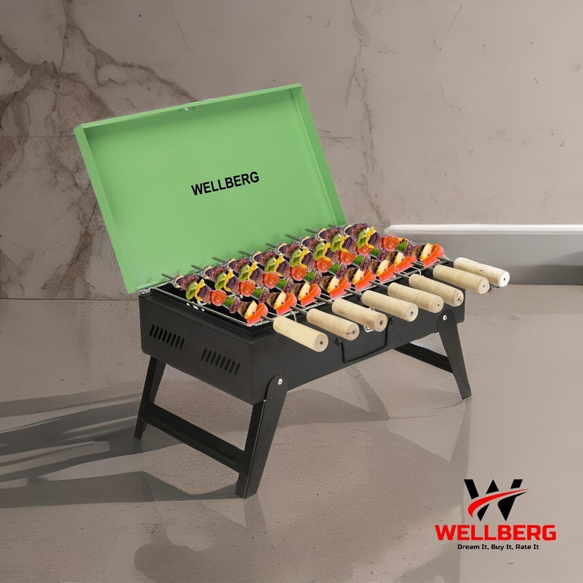 WELLBERG Briefcase Griller with Foldable Legs, Compact Design Perfect for Picnics Charcoal Grill