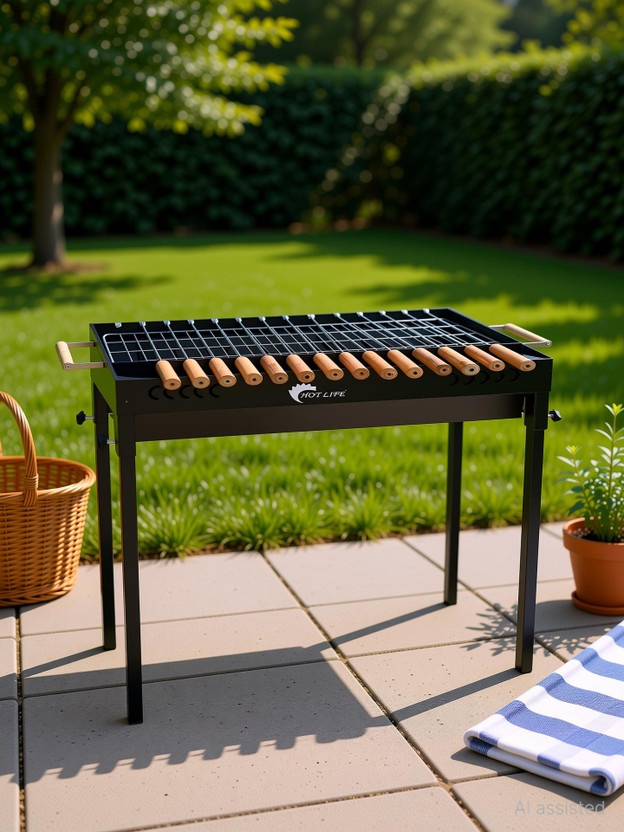 HOT LIFE CharcoalbarbequelargzombooSizestandywithskuwersandfreecharcoal. with 14 Skewer Charcoal Grill(Foldable)